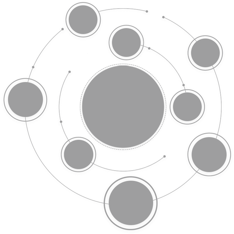 A large and a small circle with dots connecting attendees watching a live music virtual performance by a woman in the center